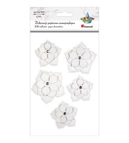 Kwiaty papierowe samoprzylepne 3D białe 5szt