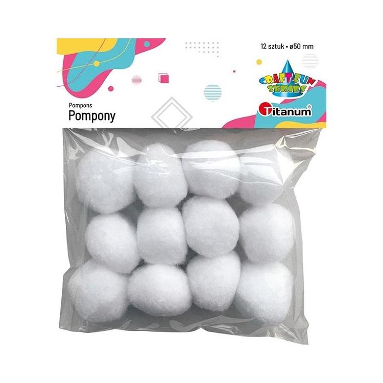 Pompony poliestrowe 12szt białe
