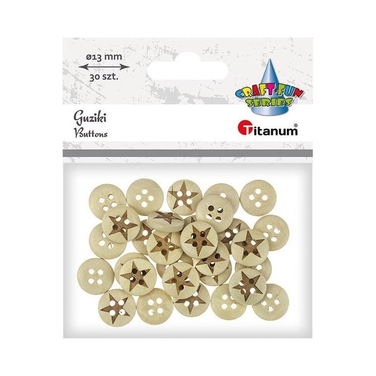 Guziki drewniane gwiazdy 13mm 30szt