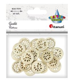 Guziki drewniane ażurowy kwiat 20mm 20szt
