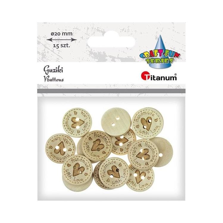 Guziki drewniane handmade with love 20mm 15szt
