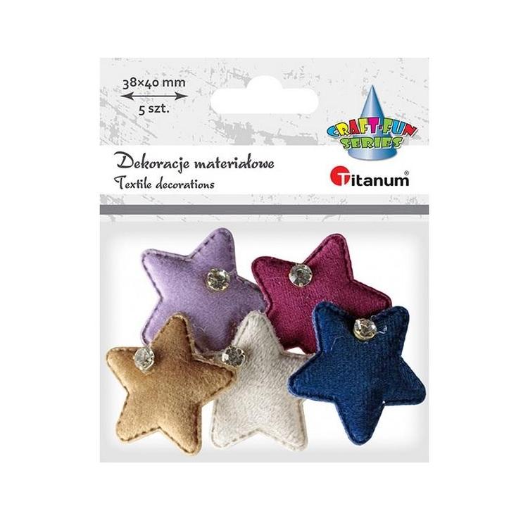 Ozdoba materiałowa Gwiazdki z krysztakiem mix 5szt