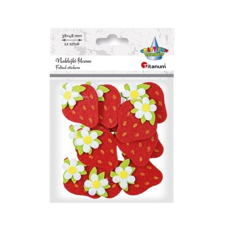 Naklejki filcowe 3D truskawki 38x48mm 12szt