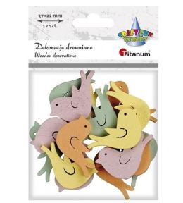 Drewniane ptaszki 37x22mm pastelowe 12szt