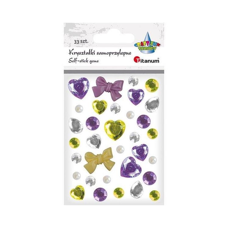 Kryształki samoprzylepne fiolet zielony mix 33szt