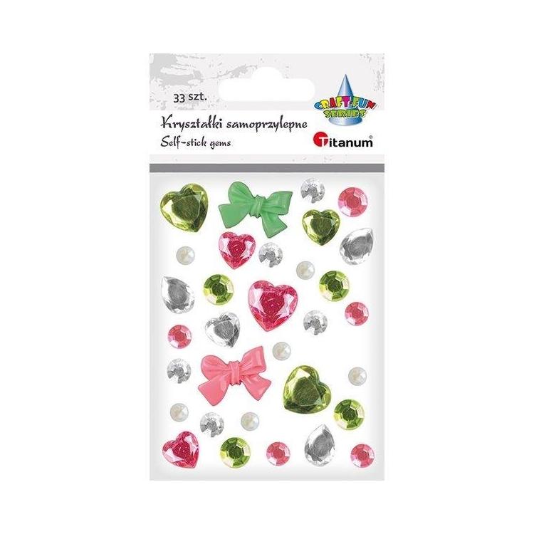 Kryształki samoprzylepne zielony różowy mix 33szt
