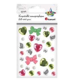 Kryształki samoprzylepne zielony różowy mix 33szt