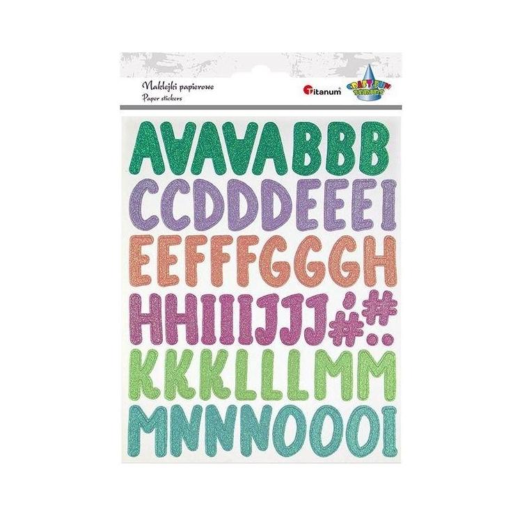 Naklejki papierowe brokat alfabet i cyfry 109szt