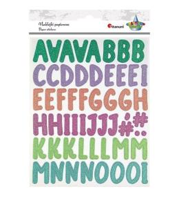 Naklejki papierowe brokat alfabet i cyfry 109szt