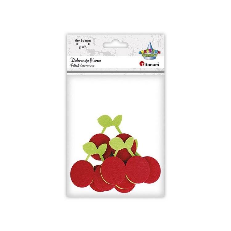 Filcowe czereśnie 3D czerwono-zielone 5szt