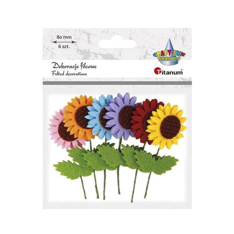 Filcowe słoneczniki na druciku 80mm mix 6szt