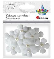 Ozdoba materiałowa kwiaty 3D z perełką białe 15szt