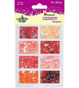 Cekiny 7mm 8 kolorów x 2,5g różowo-czerwone