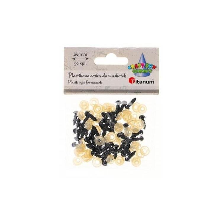 Oczy do maskotek plastikowe 6mm z mocowaniem 50szt
