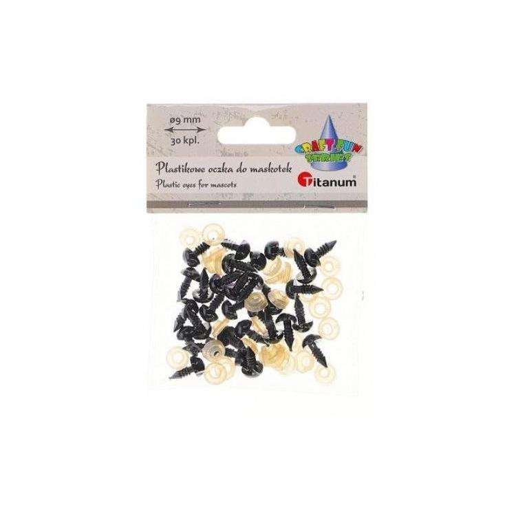 Oczy do maskotek plastikowe 9mm z mocowaniem 30szt
