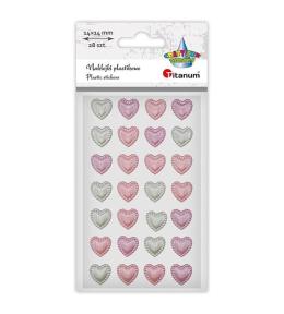 Naklejki plastikowe serca 14x14mm 28szt mix