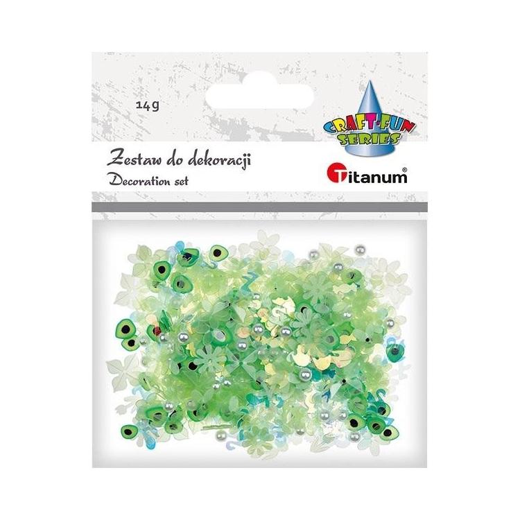 Zestaw perełki cekiny zielone 14g mix