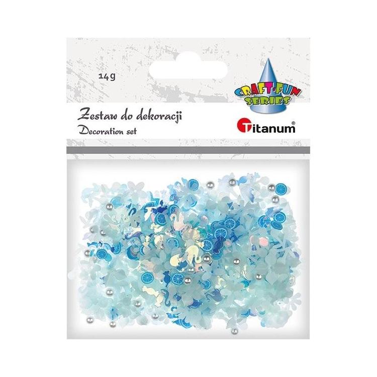 Zestaw perełki cekiny niebieskie 14g mix