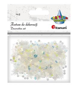 Zestaw perełki cekiny białe 14g mix