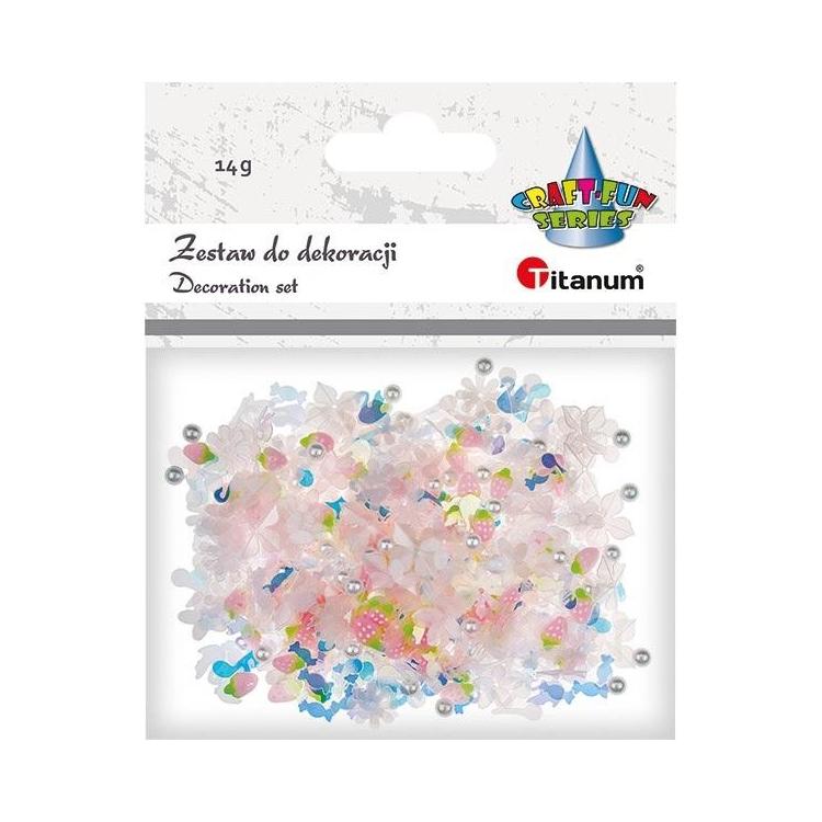 Zestaw perełki cekiny różowe14g mix