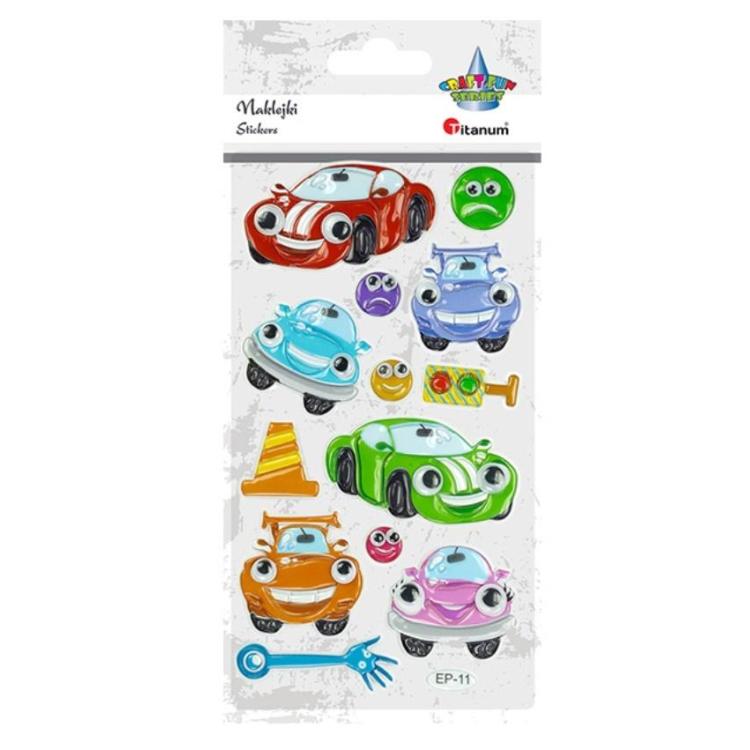 Naklejki wypukłe pojazdy z ruchomymi oczami 13szt