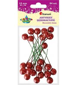 Drucik z kulką czerwona brokat 24szt