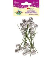 Drucik z kulką srebrna brokat 24szt