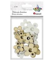 Drewniane kwiatki 23 i 30mm naturalny biały 12szt
