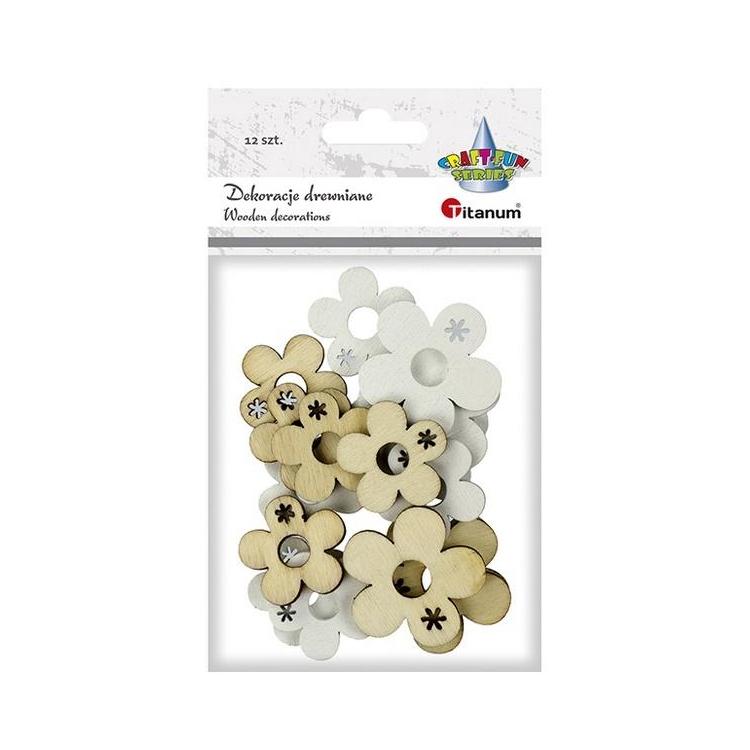 Drewniane kwiatki 23 i 30mm naturalny biały 12szt