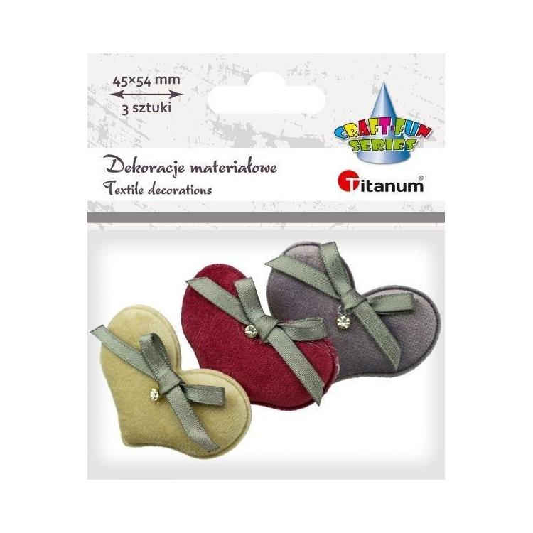 Materiałowe serca pluszowe 54x40mm 3szt