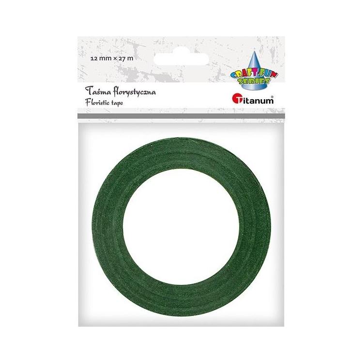 Taśma florystyczna 12mm 27m ciemnozielona