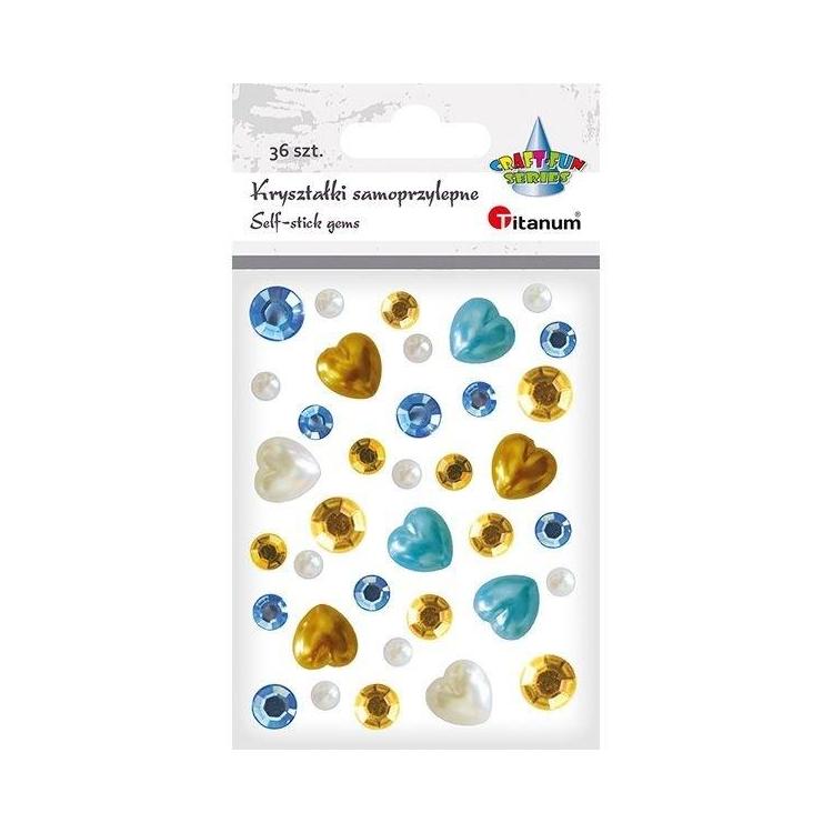 Kryształki samoprzylepne złotoniebieskie serca 36