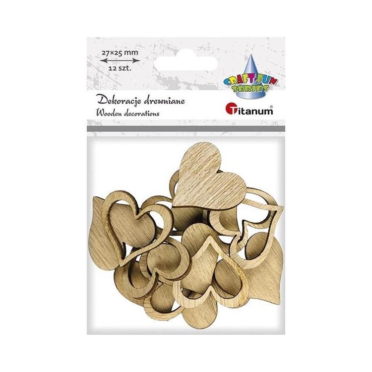 Drewniane serca pełne i obrysy 27x25mm 12szt