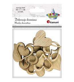Drewniane serca pełne i obrysy 27x25mm 12szt
