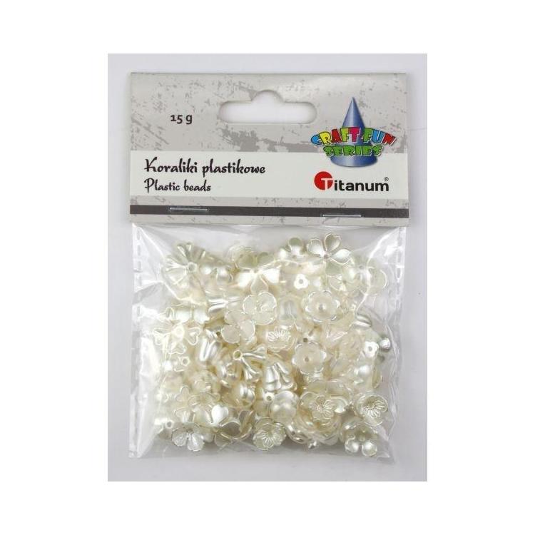 Koraliki plastikowe kwiatki białe perłowe 15g