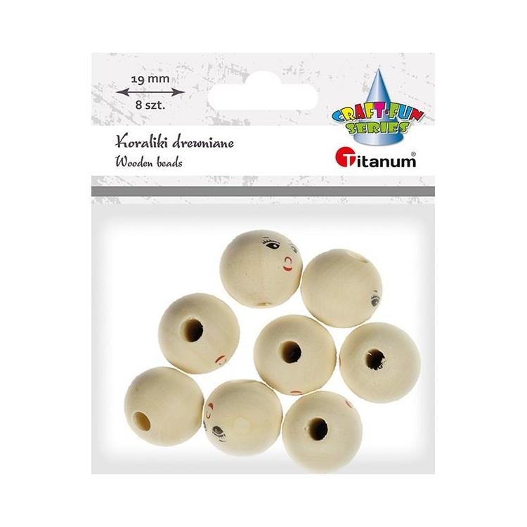 Koraliki drewniane okrągłe z twarzą 8szt