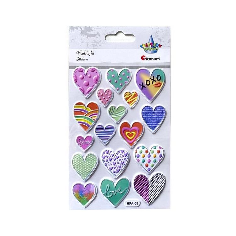 Naklejki wypukłe serca mix 17szt
