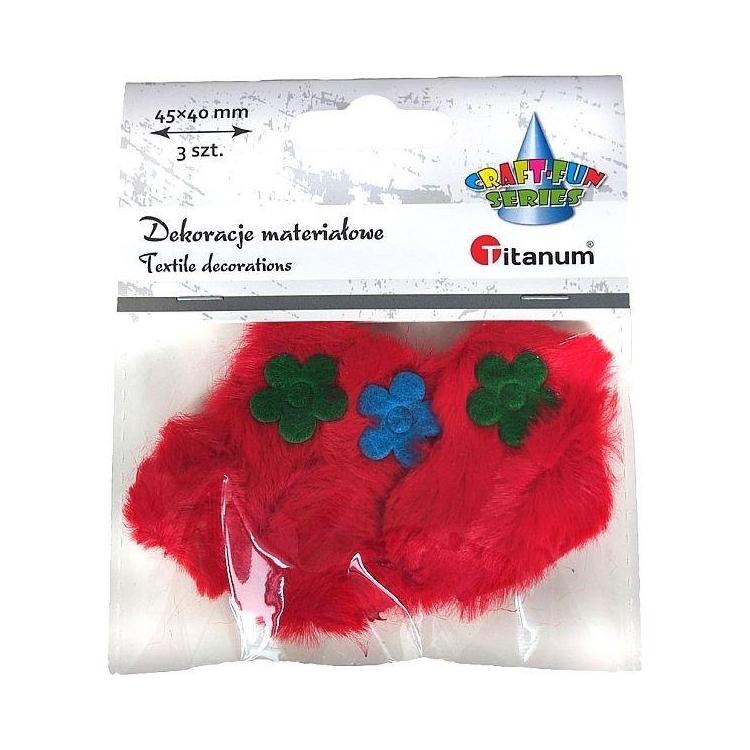 Ozdoba materiałowa serca 45x40mm czerwone 3szt