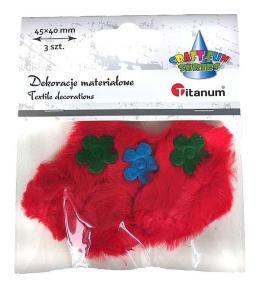 Ozdoba materiałowa serca 45x40mm czerwone 3szt