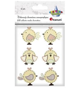 Drewniane ptaszki 42x38/36x37/42x37mm mix 6szt