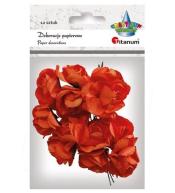 Papierowe róże na druciku pomarańcz 25mm 12szt