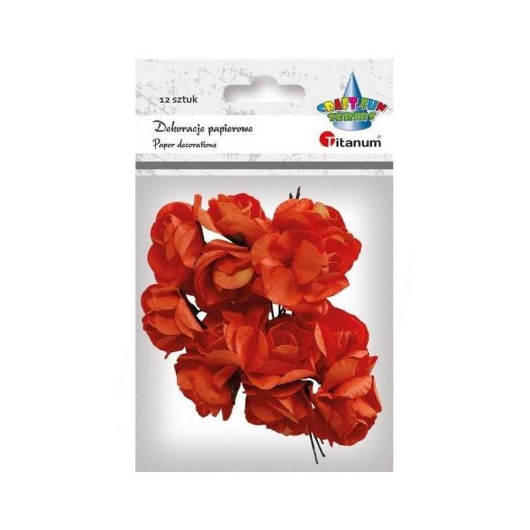 Papierowe róże na druciku pomarańcz 25mm 12szt