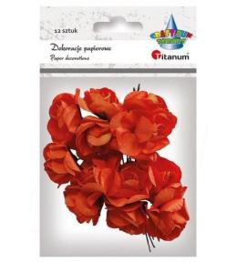 Papierowe róże na druciku pomarańcz 25mm 12szt