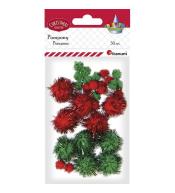 Pompony brokatowe czerwone, zielone 30szt