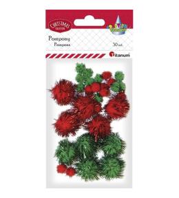 Pompony brokatowe czerwone, zielone 30szt