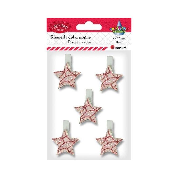 Klamerki drewniane z dekorem gwiazdki 5szt