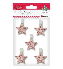 Klamerki drewniane z dekorem gwiazdki 5szt