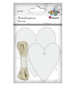 Zawieszki papierowe serca białe mix 20szt