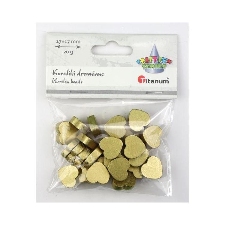 Koraliki drewniane serca płaskie 17x17mm złote 20g