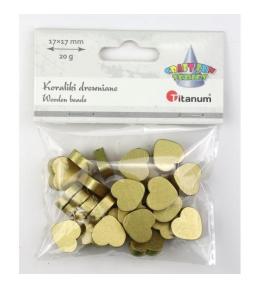 Koraliki drewniane serca płaskie 17x17mm złote 20g